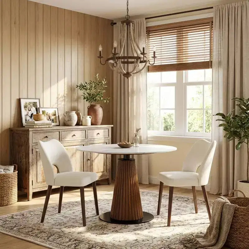 Set di 2 sedie da pranzo in legno | Sedie imbottite moderne in tessuto stile farmhouse con schienale a giorno e piedini regolabili per sala da pranzo, soggiorno