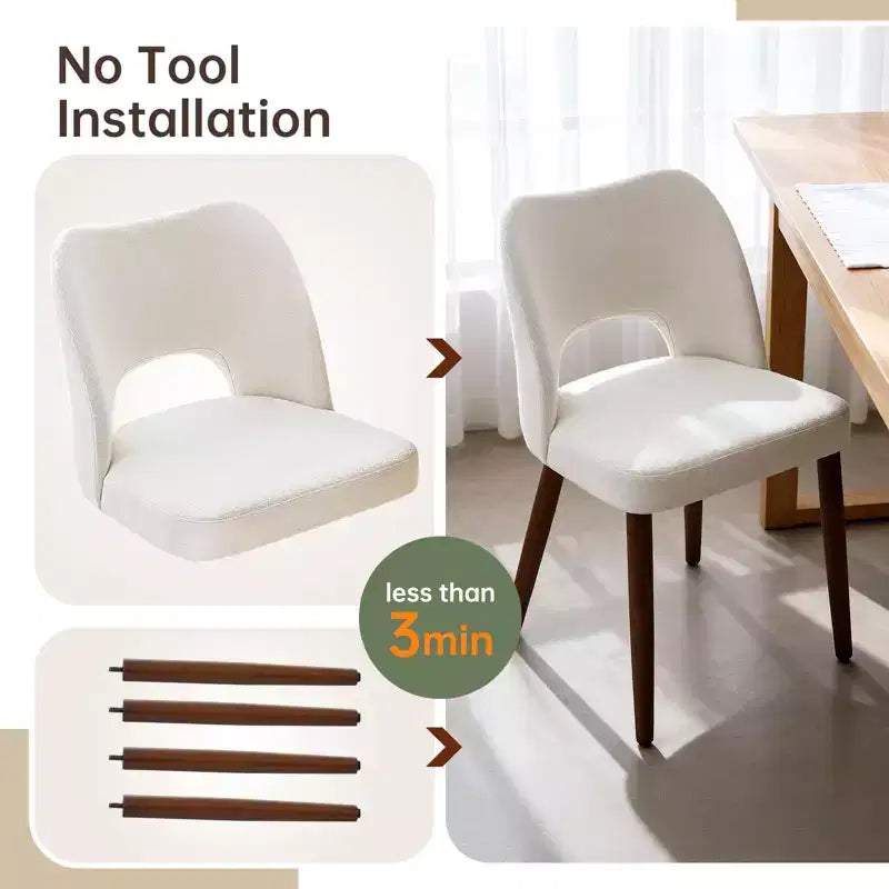 Set di 2 sedie da pranzo in legno | Sedie imbottite moderne in tessuto stile farmhouse con schienale a giorno e piedini regolabili per sala da pranzo, soggiorno