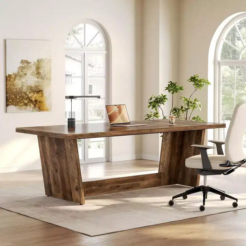 Scrivania direzionale Lantine da 180 cm, scrivania per computer in legno marrone e tavolo da studio industriale per ufficio domestico, grande postazione di lavoro