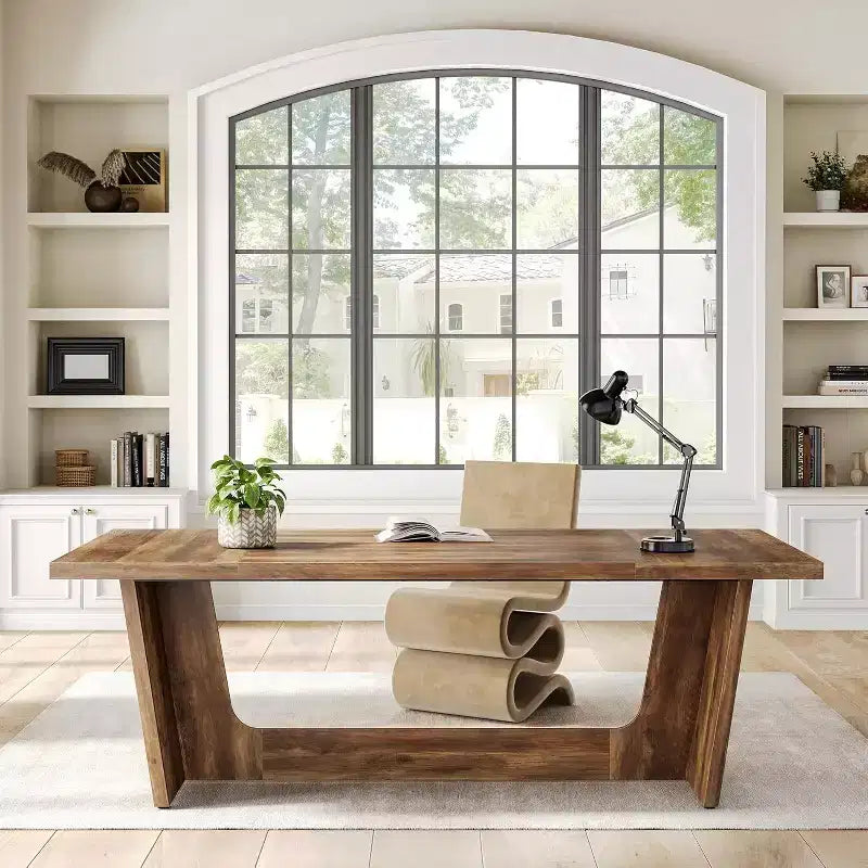 Scrivania direzionale Lantine da 180 cm, scrivania per computer in legno marrone e tavolo da studio industriale per ufficio domestico, grande postazione di lavoro