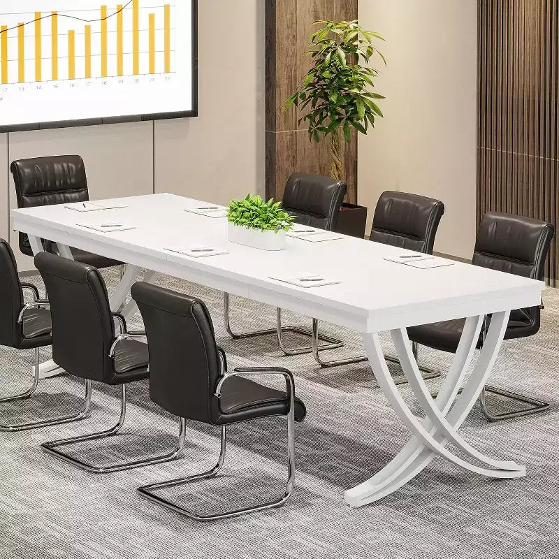Lantine 78-Inch Conference Table for 6-8 People, Rectangular Seminar Table with Strong Metal Frame for Office Meeting Boardroom, White