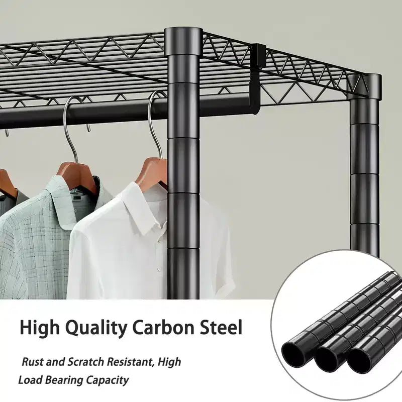 Appendiabiti da terra resistente - Scaffalature a filo regolabili a 6 ripiani, 3 binari appendiabiti, organizer per armadio portatile in metallo (nero)