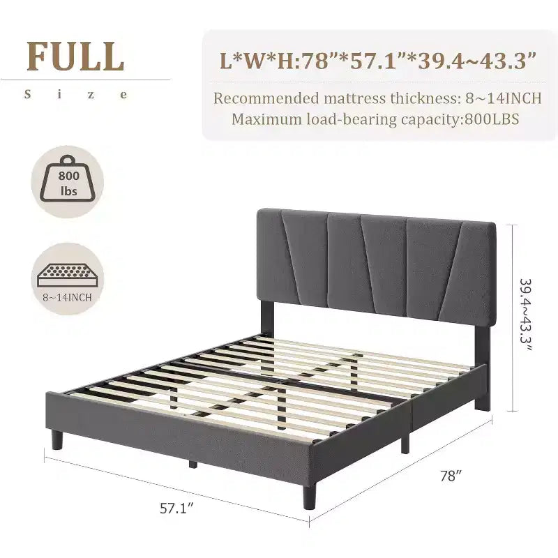 Struttura Letto per Bambini, Base a Doghe in Legno, Testiera Imbottita in Lino, Stile Moderno, Nessuna Rete a Molle Necessaria