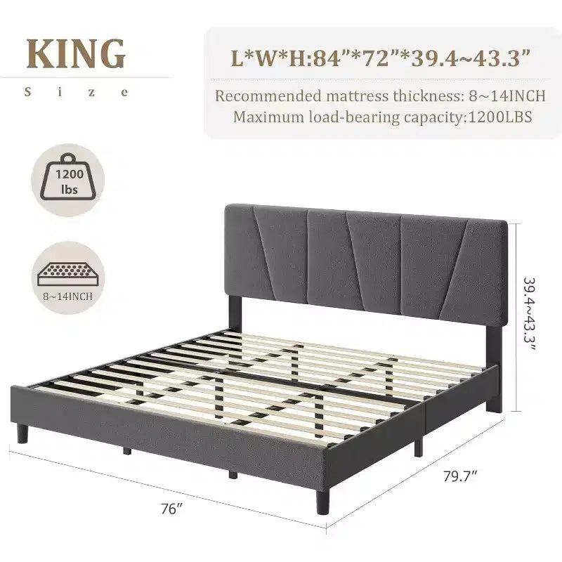 Struttura Letto per Bambini, Base a Doghe in Legno, Testiera Imbottita in Lino, Stile Moderno, Nessuna Rete a Molle Necessaria