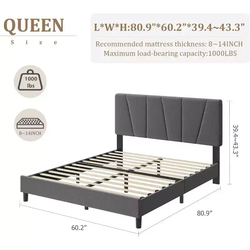 Struttura Letto per Bambini, Base a Doghe in Legno, Testiera Imbottita in Lino, Stile Moderno, Nessuna Rete a Molle Necessaria