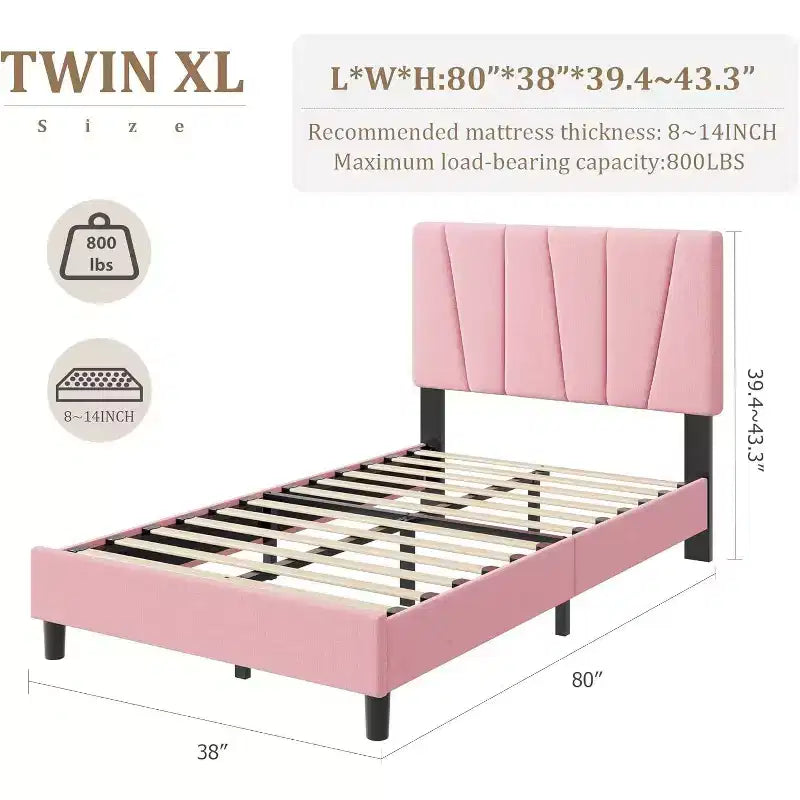 Struttura Letto per Bambini, Base a Doghe in Legno, Testiera Imbottita in Lino, Stile Moderno, Nessuna Rete a Molle Necessaria
