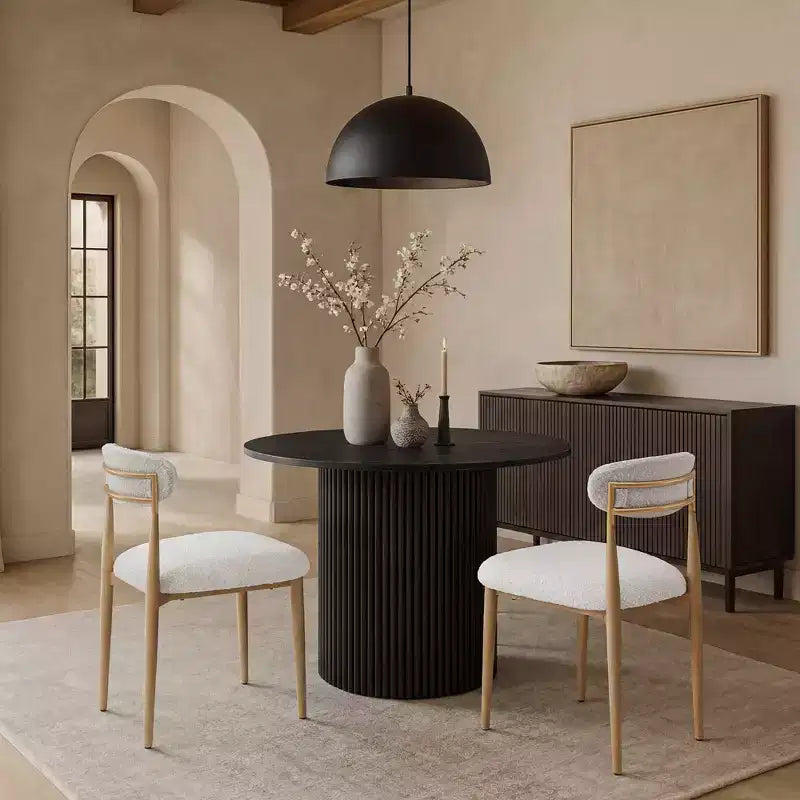 Tavolo da pranzo rotondo scanalato per 4 persone, tavolo da cucina rotondo in legno naturale da 119 cm con base in legno massello per sala da pranzo, cucina e appartamento - Morden Fort