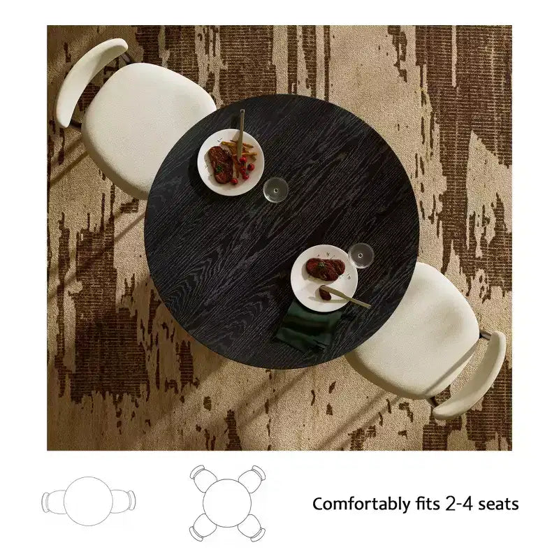 Tavolo da pranzo rotondo scanalato per 4 persone, tavolo da cucina rotondo in legno naturale da 119 cm con base in legno massello per sala da pranzo, cucina e appartamento - Morden Fort