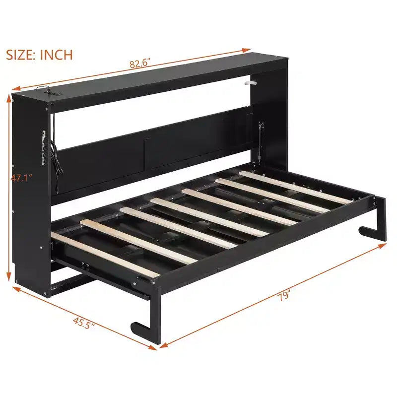 Whisen Twin Letto a scomparsa moderno pieghevole laterale e telaio letto con motivo stampato di tendenza e presa USB integrata