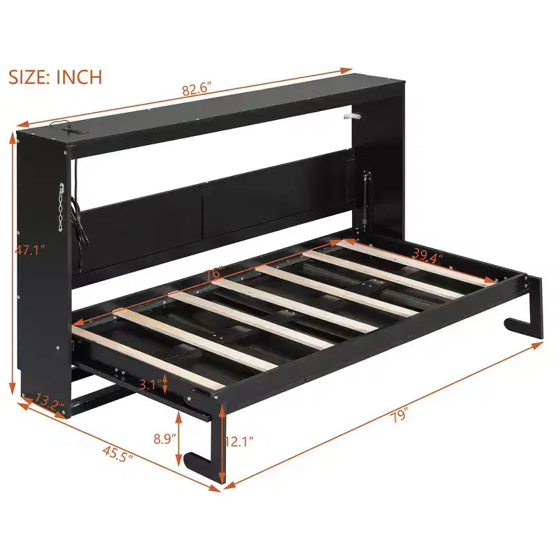 Whisen Twin Letto a scomparsa moderno pieghevole laterale e telaio letto con motivo stampato di tendenza e presa USB integrata