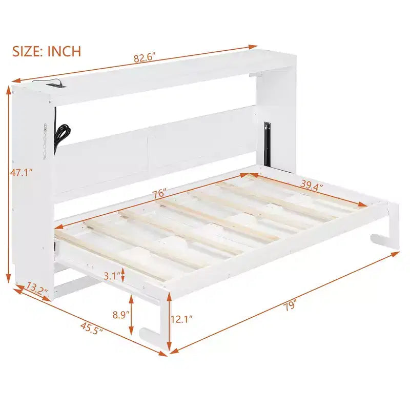 Whisen Twin Letto a scomparsa moderno pieghevole laterale e telaio letto con motivo stampato di tendenza e presa USB integrata