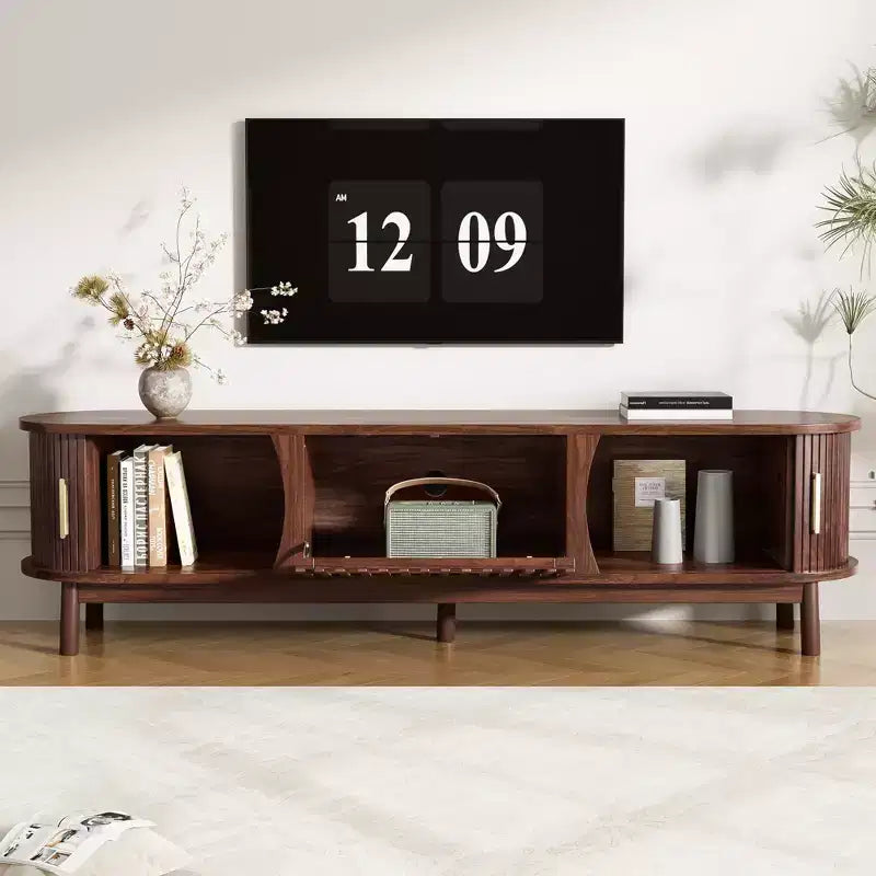 GDFStudio Scottie Wood TV Stand with Drop-Down and Sliding Doors Cabinet