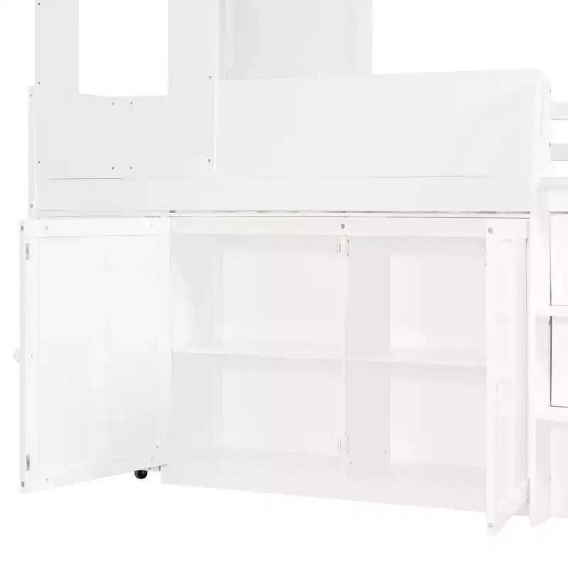 Luxystar Letto a Soppalco Basso Stile Casa a Due Piani con Scrivania a Rotelle, Mobile Contenitore e Cassetti