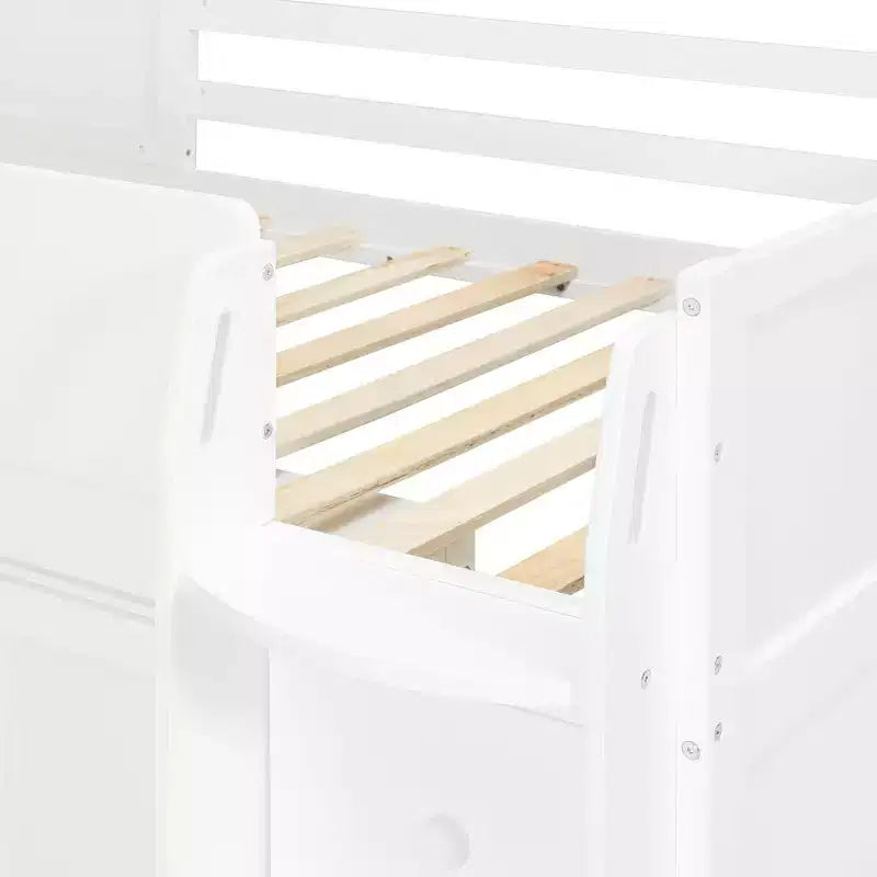 Luxystar Letto a Soppalco Basso Stile Casa a Due Piani con Scrivania a Rotelle, Mobile Contenitore e Cassetti