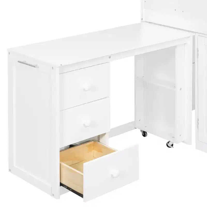 Luxystar Letto a Soppalco Basso Stile Casa a Due Piani con Scrivania a Rotelle, Mobile Contenitore e Cassetti