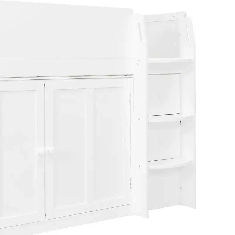 Luxystar Letto a Soppalco Basso Stile Casa a Due Piani con Scrivania a Rotelle, Mobile Contenitore e Cassetti