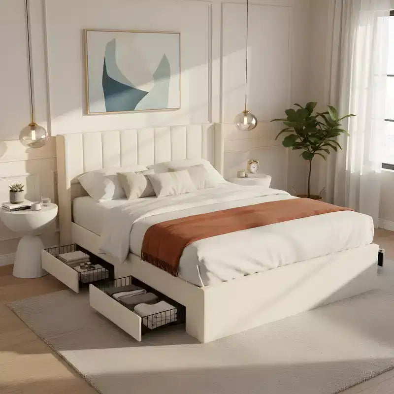 Christopher Knight Home Wioleta, letto a piattaforma moderno imbottito in ciniglia con 4 cassetti