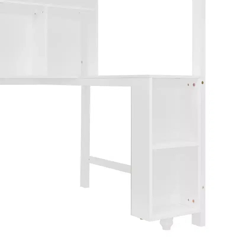 Luxystar Letto a Castello Doppio con Scrivania, Cassetti, Libreria Illuminata e Armadietto, Bianco+Arancione