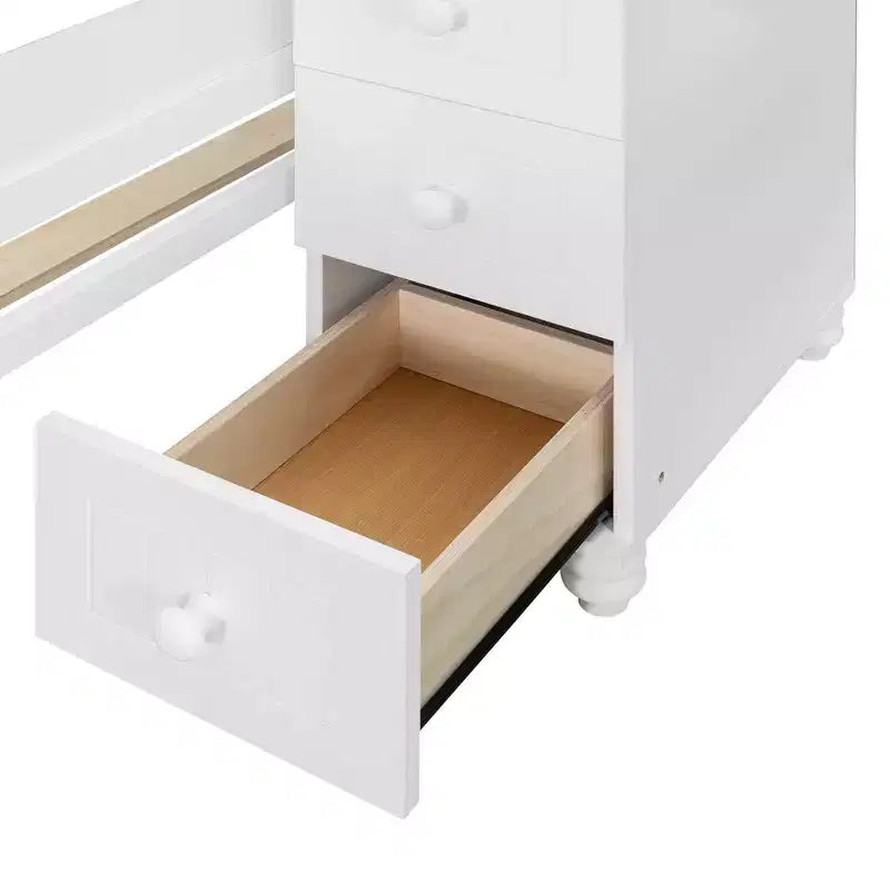 Luxystar Letto a Castello Doppio con Scrivania, Cassetti, Libreria Illuminata e Armadietto, Bianco+Arancione