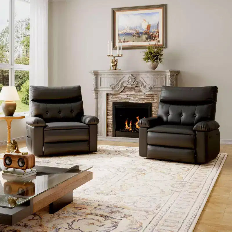 Poltrona reclinabile manuale in pelle PU oversize, Divano singolo con seduta profonda, braccioli e schienale, Tasca laterale, Comoda poltrona reclinabile per soggiorno
