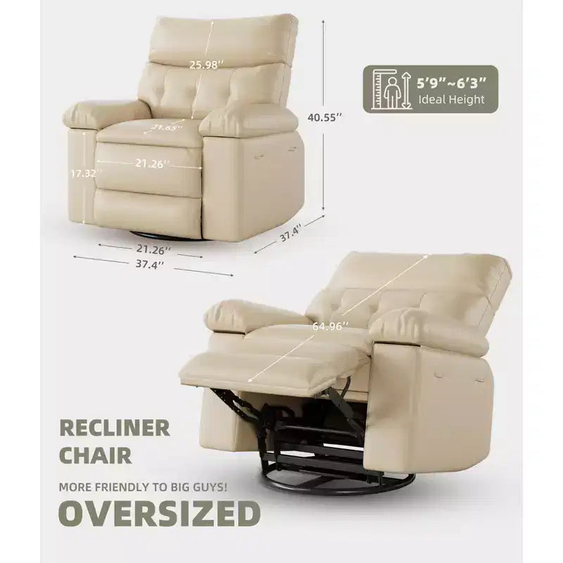 Poltrona reclinabile manuale in pelle PU oversize, Divano singolo con seduta profonda, braccioli e schienale, Tasca laterale, Comoda poltrona reclinabile per soggiorno