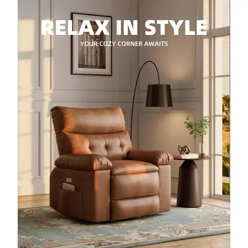 Poltrona reclinabile manuale in pelle PU oversize, Divano singolo con seduta profonda, braccioli e schienale, Tasca laterale, Comoda poltrona reclinabile per soggiorno