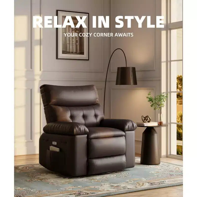 Poltrona reclinabile manuale in pelle PU oversize, Divano singolo con seduta profonda, braccioli e schienale, Tasca laterale, Comoda poltrona reclinabile per soggiorno