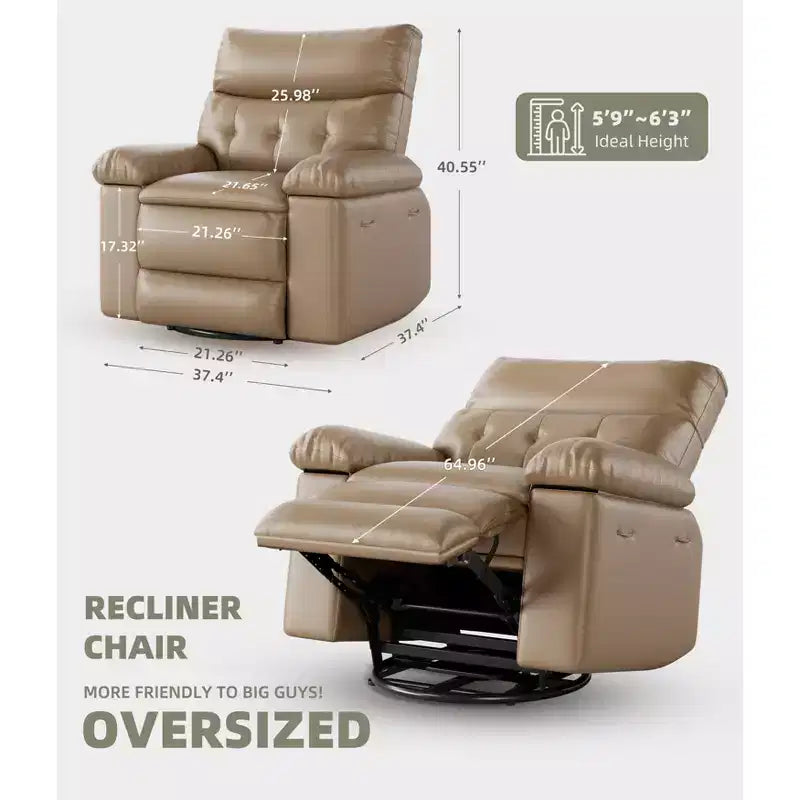 Poltrona reclinabile manuale in pelle PU oversize, Divano singolo con seduta profonda, braccioli e schienale, Tasca laterale, Comoda poltrona reclinabile per soggiorno