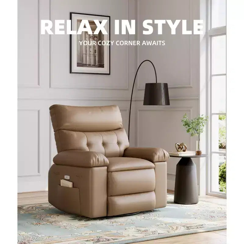Poltrona reclinabile manuale in pelle PU oversize, Divano singolo con seduta profonda, braccioli e schienale, Tasca laterale, Comoda poltrona reclinabile per soggiorno