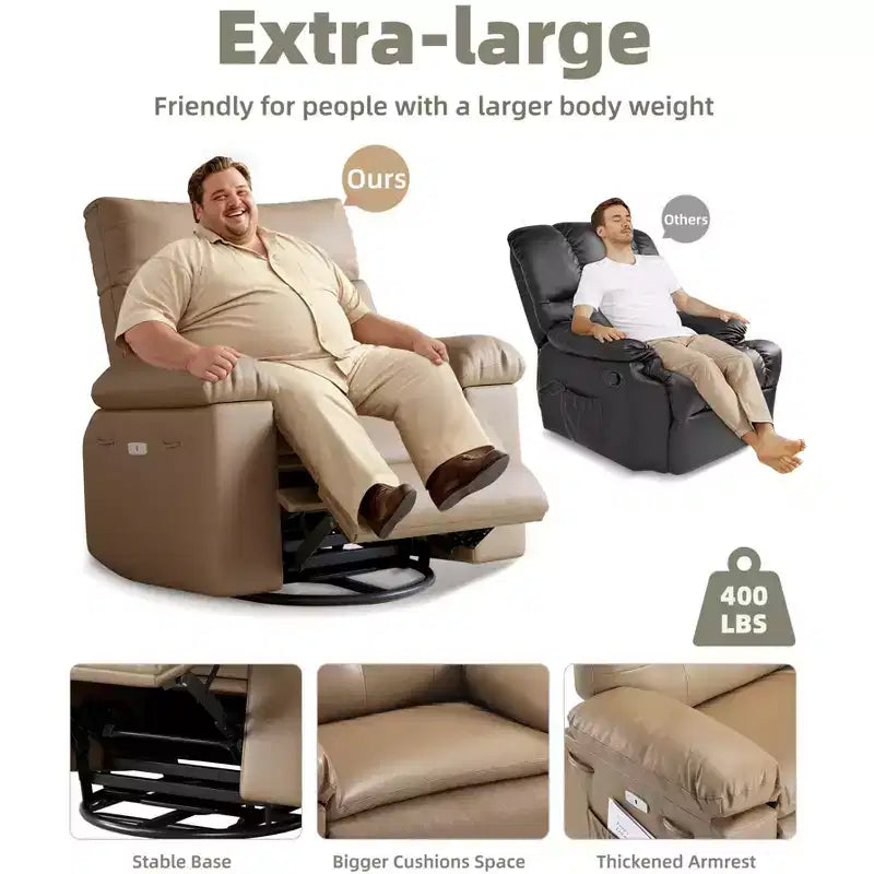 Poltrona reclinabile manuale in pelle PU oversize, Divano singolo con seduta profonda, braccioli e schienale, Tasca laterale, Comoda poltrona reclinabile per soggiorno