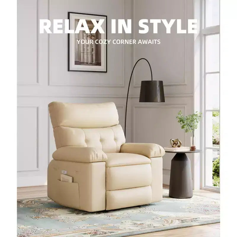 Poltrona reclinabile manuale in pelle PU oversize, Divano singolo con seduta profonda, braccioli e schienale, Tasca laterale, Comoda poltrona reclinabile per soggiorno