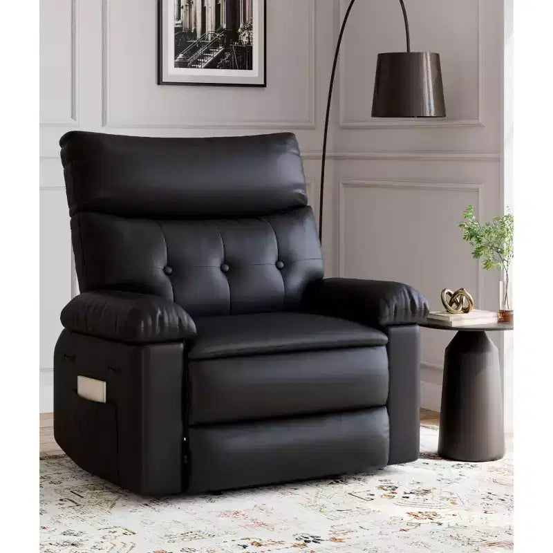 Poltrona reclinabile manuale in pelle PU oversize, Divano singolo con seduta profonda, braccioli e schienale, Tasca laterale, Comoda poltrona reclinabile per soggiorno