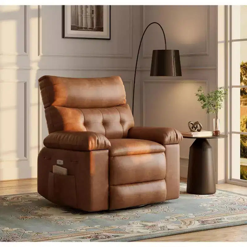 Poltrona reclinabile manuale in pelle PU oversize, Divano singolo con seduta profonda, braccioli e schienale, Tasca laterale, Comoda poltrona reclinabile per soggiorno