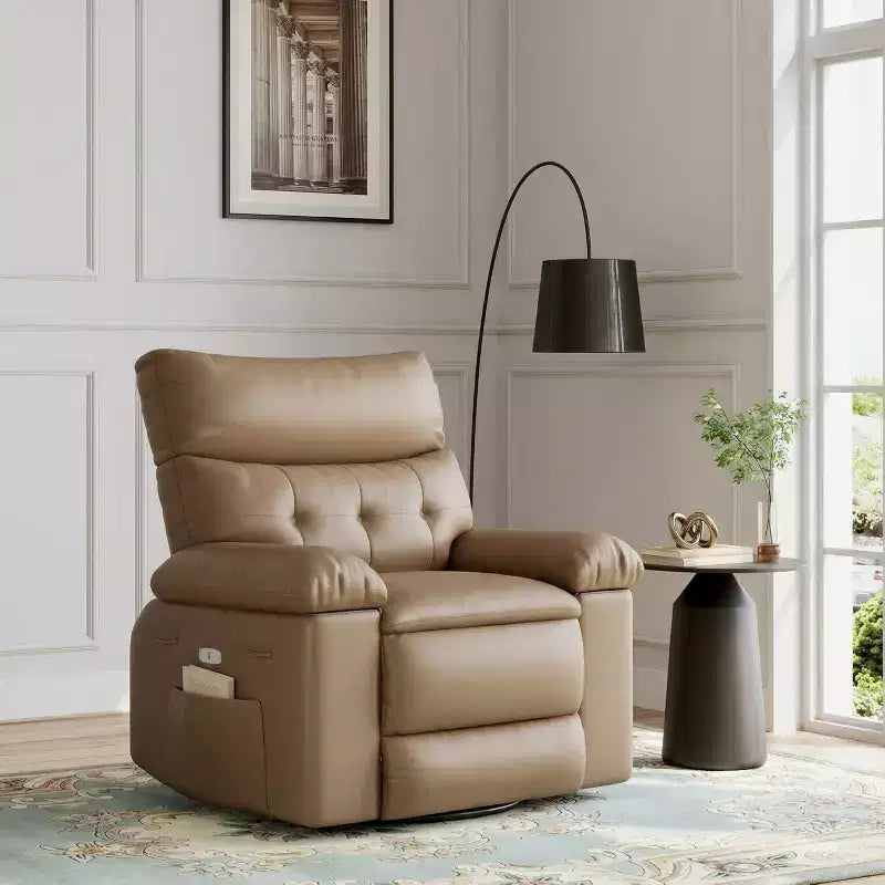 Poltrona reclinabile manuale in pelle PU oversize, Divano singolo con seduta profonda, braccioli e schienale, Tasca laterale, Comoda poltrona reclinabile per soggiorno