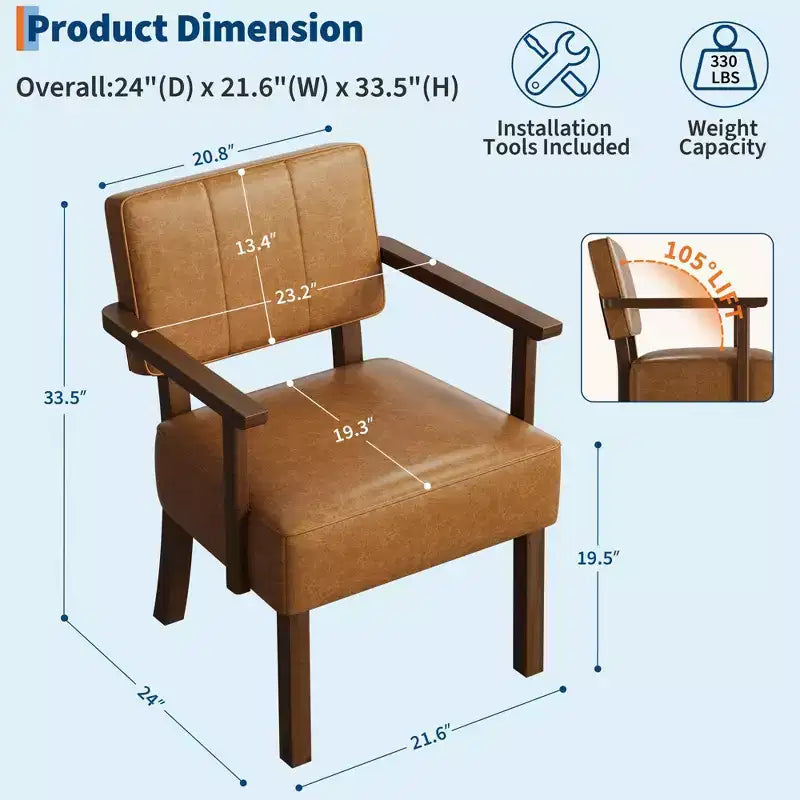 Coolmee Poltrona da salotto in similpelle, poltroncina moderna di metà secolo con classica fantasia a strisce verticali, sedia da lettura e relax con struttura in legno per soggiorno