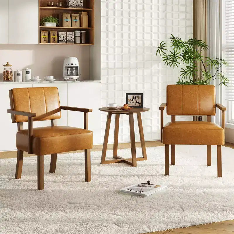 Coolmee Poltrona da salotto in similpelle, poltroncina moderna di metà secolo con classica fantasia a strisce verticali, sedia da lettura e relax con struttura in legno per soggiorno