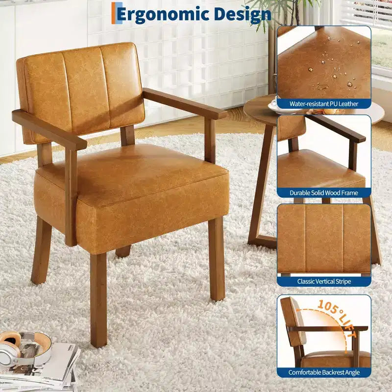 Coolmee Poltrona da salotto in similpelle, poltroncina moderna di metà secolo con classica fantasia a strisce verticali, sedia da lettura e relax con struttura in legno per soggiorno