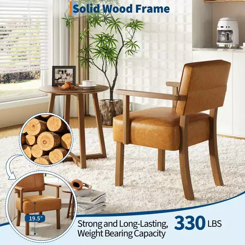 Coolmee Poltrona da salotto in similpelle, poltroncina moderna di metà secolo con classica fantasia a strisce verticali, sedia da lettura e relax con struttura in legno per soggiorno
