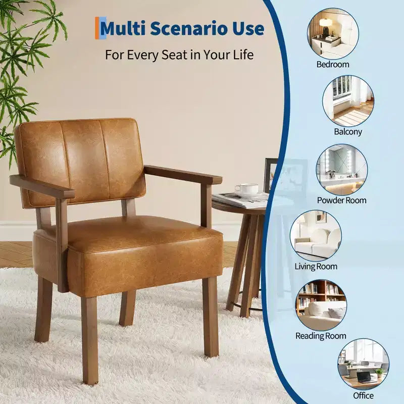 Coolmee Poltrona da salotto in similpelle, poltroncina moderna di metà secolo con classica fantasia a strisce verticali, sedia da lettura e relax con struttura in legno per soggiorno