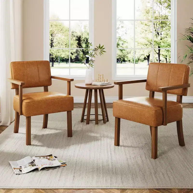 Coolmee Poltrona da salotto in similpelle, poltroncina moderna di metà secolo con classica fantasia a strisce verticali, sedia da lettura e relax con struttura in legno per soggiorno