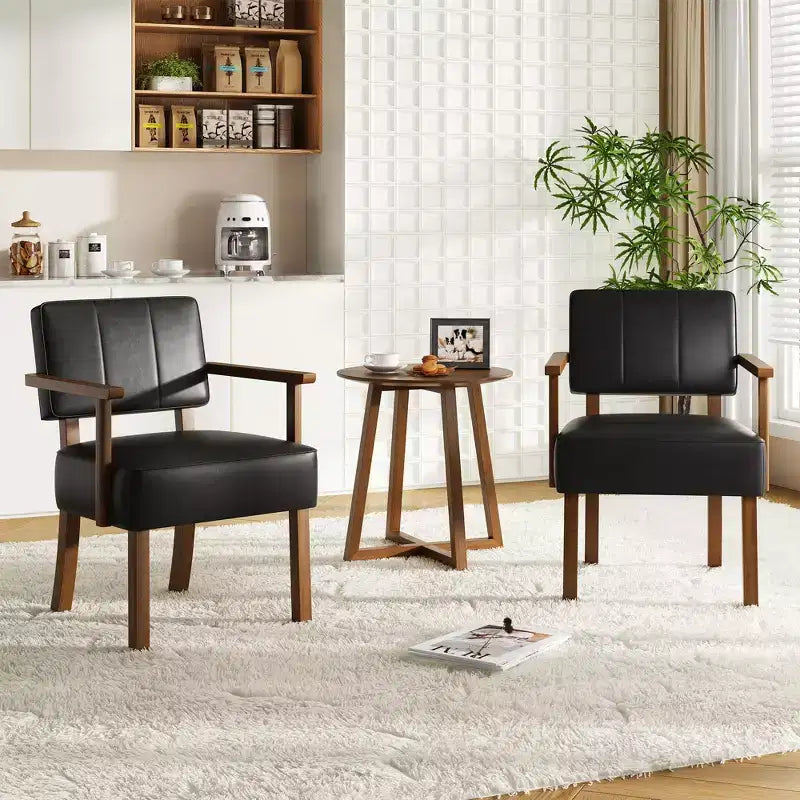 Coolmee Poltrona da salotto in similpelle, poltroncina moderna di metà secolo con classica fantasia a strisce verticali, sedia da lettura e relax con struttura in legno per soggiorno