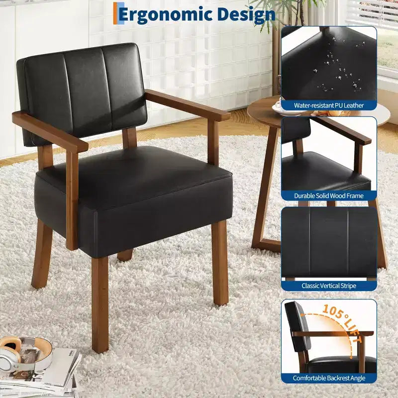 Coolmee Poltrona da salotto in similpelle, poltroncina moderna di metà secolo con classica fantasia a strisce verticali, sedia da lettura e relax con struttura in legno per soggiorno