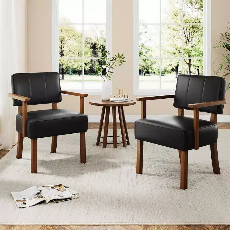 Coolmee Poltrona da salotto in similpelle, poltroncina moderna di metà secolo con classica fantasia a strisce verticali, sedia da lettura e relax con struttura in legno per soggiorno