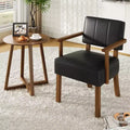 Coolmee Faux Leather Accent Chair, Mid-Century Modern Armchair with Classic Vertical Stripe, Reading Leisure Chair with Wood Frame for Living Room
