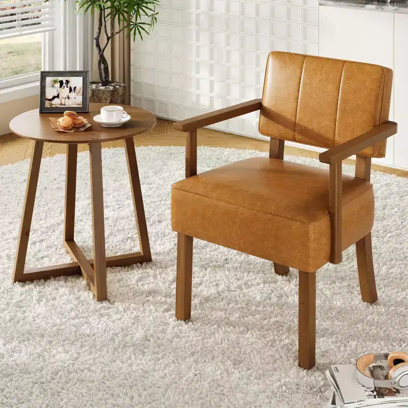 Coolmee Poltrona da salotto in similpelle, poltroncina moderna di metà secolo con classica fantasia a strisce verticali, sedia da lettura e relax con struttura in legno per soggiorno