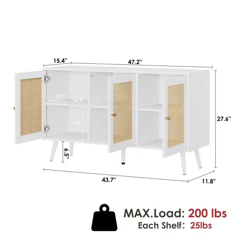 Set di 2 Madie/Credenze Moderne in Rattan, Mobile Contenitore da 120 cm Stile Farmhouse con Ripiani Regolabili, Mobile Bar