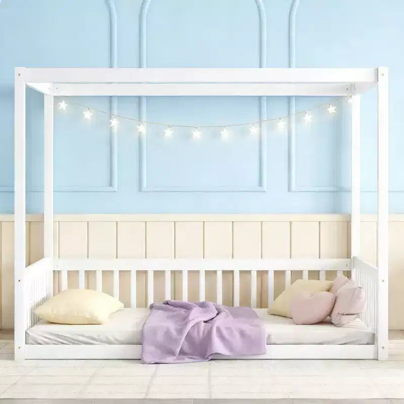 Luxystar Letto a Terra a Baldacchino in Legno con Recinzione
