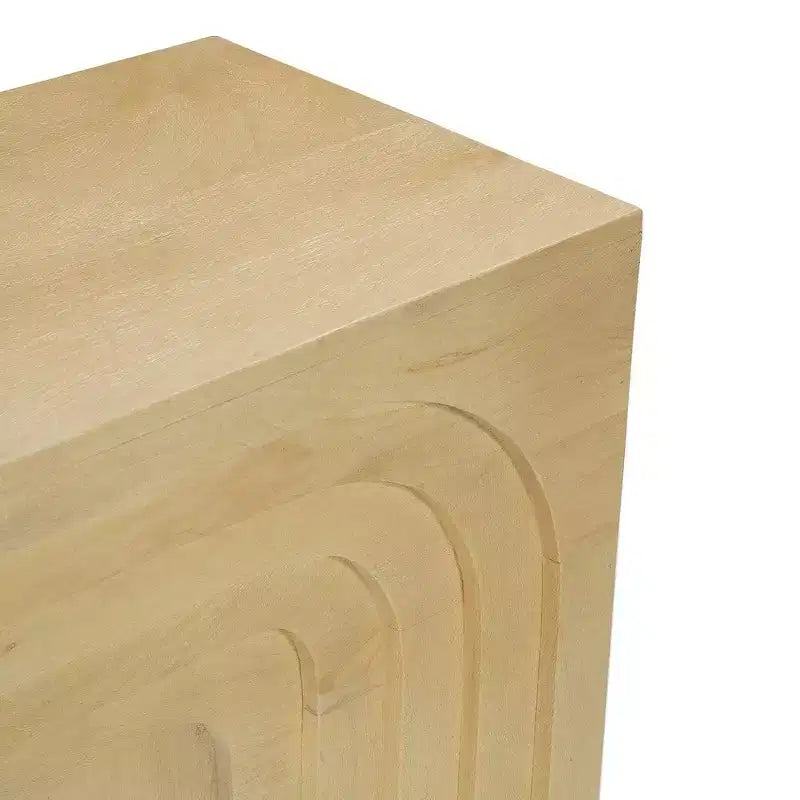 Tavolo Consolle Divano Royal Hampton, 53 Pollici, Arco Scolpito, Legno di Mango Beige Chiaro