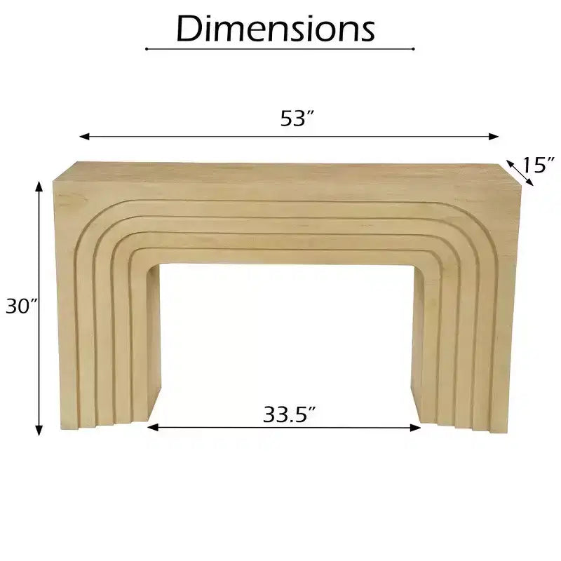 Tavolo Consolle Divano Royal Hampton, 53 Pollici, Arco Scolpito, Legno di Mango Beige Chiaro