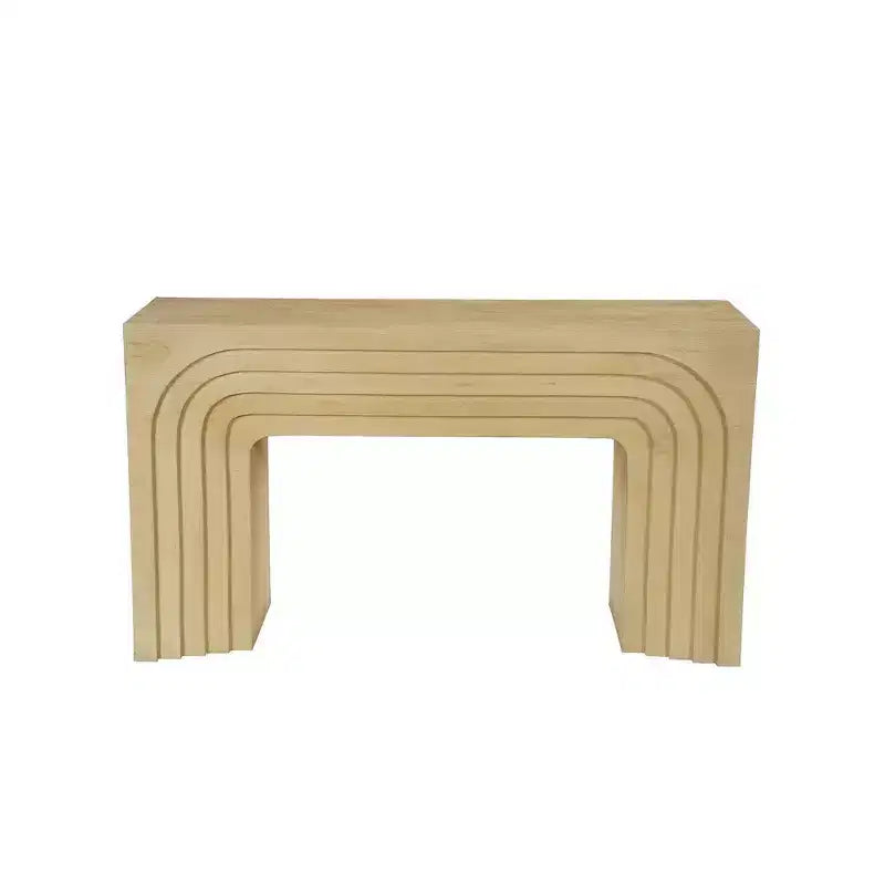 Tavolo Consolle Divano Royal Hampton, 53 Pollici, Arco Scolpito, Legno di Mango Beige Chiaro